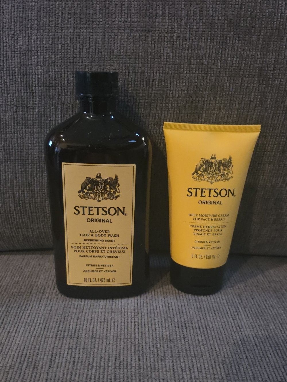 Stetson Mens Hair & Body Wash, 16oz. and Stetson Moisture Cream, 5oz., New.